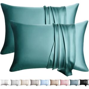 100% Silk Pillow Cases 2 Pack Standard Size Mulberry Silk Pillowcase for Hair and Skin Set of 2 Highest Grade 6A Silk Soft Breathable Silk Pillow Cases with Hidden Zipper, Teal