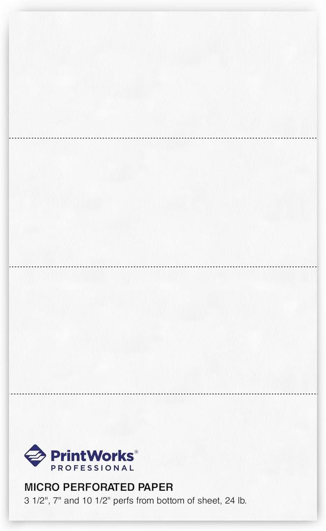 PrintWorks Professional 4 Part Legal Perforated Paper 8.5 x 14 - Perfect For Statement Use - Made in the USA - 2500 Sheets - 24 lb - Printer Compatible - White (04177)