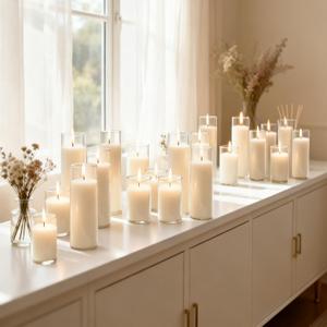 36 PCS Pillar White Candles in Glass,Hurricane Candles,Wedding Cylinder Candle,3 Different Lengths 2 x 3/6/8 Inch (12 Each),Creating an Atmosphere Suitable for Various Outdoor Activities.