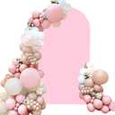 Spandex Fitted Wedding Arch Cover 7.2FT Pink Arch Backdrop Cover, Round Top Chiara Backdrop Stand Covers for Wedding Birthday Party Baby Shower Banquet Arch Decoration (Pink, 7.2FT)