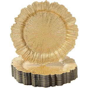 MAONAME Gold Charger Plates Set of 12, Reef Plate Chargers for Dinner Plate, Round Plastic Table Chargers for Thanksgiving, Christmas, 13-inch