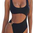 SUUKSESS Women Sexy One Piece Tummy Control Swimsuit Cutout Backless Bathing Suit (Small, Black)