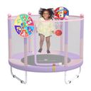 LANGXUN 60" Trampoline for Kids, 5ft Toddler Mini 6-in-1 Trampoline Indoor Outdoor with Swing, Basketball Hoop, Dart Board, Gymnastics Bar, Rings, Christmas Toys Birthday Gifts for Girls Boys Age 3-8