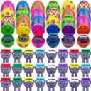 24 Pack Prefilled Easter Eggs with Mini Rubber You Rock Toys Inside Positive Mini Figures for Kids Girls Boys Easter Basket Stuffers Gifts Party Favors