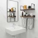 Floating Shelves with Towel Bar - American Black Walnut Solid Wood Shelf, Set of 2 Over Toilet Wall Storage Shelves with Metal Frame for Kitchen Bedroom Living Room