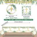 Naozinebi 41 Pcs God Bless Plates Baptism Tableware First Holy Communion Mi Bautizo Disposable Plates Napkins Tablecloth for Newborn Baby Shower Party Christening Religious Party Decorations
