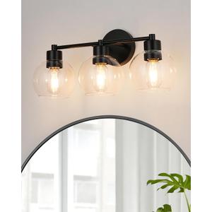WILON Black Bathroom Light Fixtures Over Mirror, 3-Light Bathroom Vanity Light with Clear Glass Shades, Farmhouse Bath Sconce Wall Lamp with E26 Base, Wall Sconces for Bedroom, Hallway
