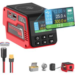 300W Voltage Regulator Compatible with Milwaukee 18V Battery (Battery Not Included), 230V Adjustable DC Output, 100W Type-C PD Fast Charging, 15W Wireless Charger