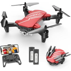 DEERC D20 Mini Drone for Kids with 720P HD FPV Camera Remote Control Toys Gifts for Boys Girls with Altitude Hold, Headless Mode, One Key Start Speed Adjustment, 3D Flips 2 Batteries, Red