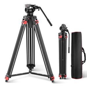 NEEWER Basic 74" Video Tripod with Fluid Head , Metal Camera Tripod with Smooth Friction Damping, Mid Level Spreader, Quick Release Plate Compatible with Manfrotto 501, Max Load 17.6lb, TP37
