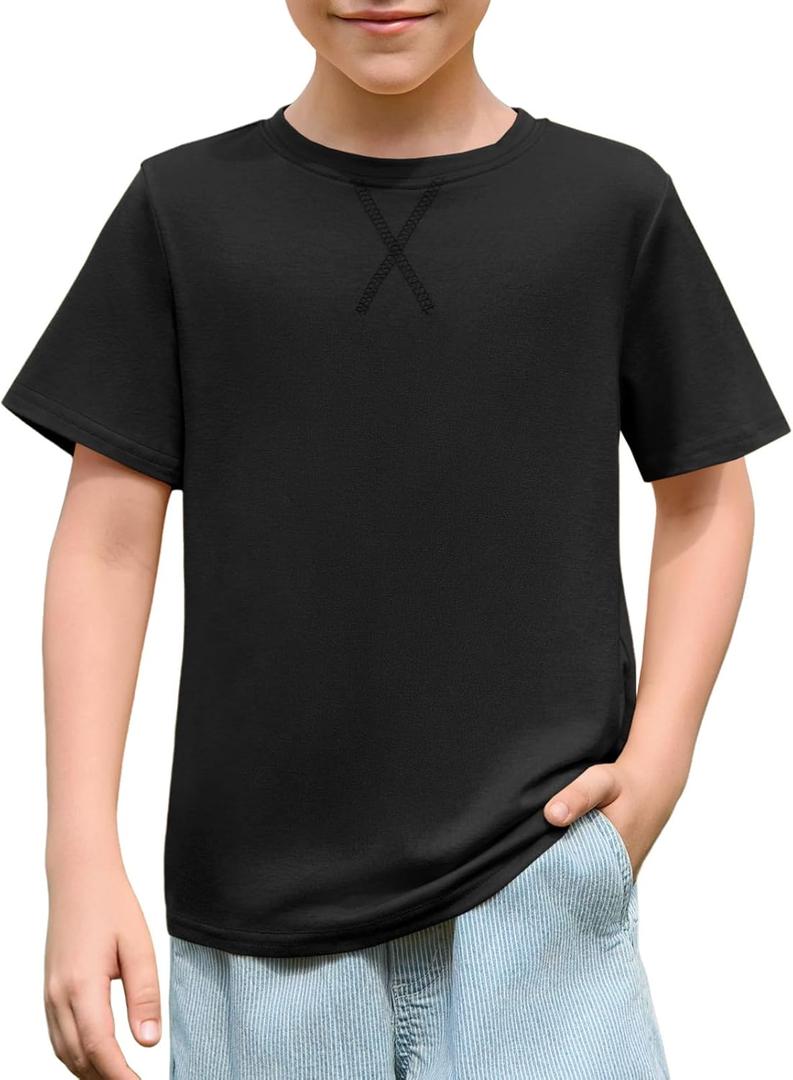 Haloumoning Boys T Shirts Kids Summer Crewneck Short Sleeve Tshirts Fashion Casual Tees 5-6 Years (Black)