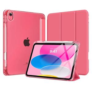 MoKo for iPad (A16) 11th Generation Case 11 Inch 2025, iPad 10th Gen Case 10.9 Inch 2022 with Pencil Holder, Slim Light Trifold Protective Cover with Hard PC Translucent Back Shell, Watermelon Pink