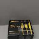 200 Count Heavy Duty Gold Plastic Silverware, 100 Forks, 50 Spoons, 50 Knives, BPA-Free, Heat Resistant, Disposable Plastic Utensils Set Cutlery Set, Plasticware Bulk