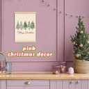 ShowDraven Pink Tree Christmas Hanger Frame Wall Art Decorations, Outdoor Indoor Christmas Wall Decor for Kitchen Bedroom Bathroom Office, 12x16 Inch