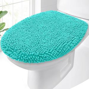 OLANLY Soft Chenille Bathroom Toilet Lid Cover, Machine Washable Seat Covers, 17.5x15, Stays in Place Rubber Backing, Fits Most Round, Elongated and Oblong Lids, Accessories Decor, Teal