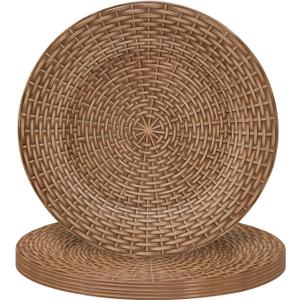 MAONAME Faux Rattan Charger Plates Set of 6, Table Chargers for Dinner Plates, 13" Round Brown Plate Chargers, Plastic Charger for Table Setting, Wedding Decor