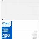 Mead Loose Leaf Paper, College Ruled Filler Notebook Paper, 8-1/2" x 11", 400 Sheets, Fits 3-Ring Binder (170046-ECM)