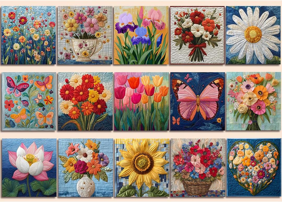 Flower Puzzles for Adults 1000 Pieces, Floral Art Puzzle Feature Sunflower Tulip Iris Lotus, Wildflower Butterfly Unique Art Jigsaw Puzzle