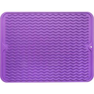 Silicone Dish Drying Mat for Multiple Usage,Easy clean,Eco-friendly,Heat-resistant Silicone Mat for Kitchen Counter or Sink,Refrigerator or drawer liner Purple L 16 inches x 12 inches