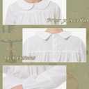 BEAUTELICATE Women Edwardian Shirt Petter Pan Collar Back Buttons Long Puff Sleeve Victorian Blouse (White, L)