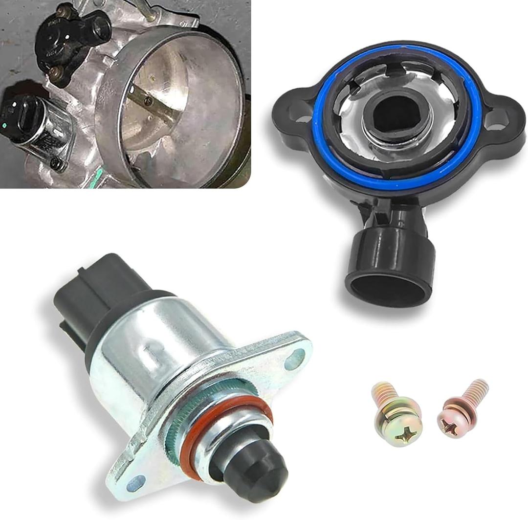 2 PCS Auto Control Valve Sensor Kit, Throttle Position Sensor Idle Air Control Valve, Repair Retrofit Replacement OEM #17113625 17113598, Suitable for Buick Chevrolet (Silver & Black)