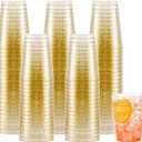 supernal 200pcs Gold Glitter Plastic Cups,10oz Disposable Plastic Cups,Disposable Glasses Tumblers,Drinking Tumblers for Party,Wedding,Birthday (EXP 08/01/26)