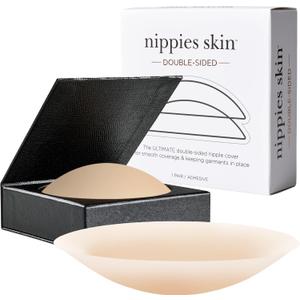 Nippies Nipple Cover - Sticky On Two Sides Adhesive Silicone Reusable Nipple Pasties for Women with Travel Box (Crme)