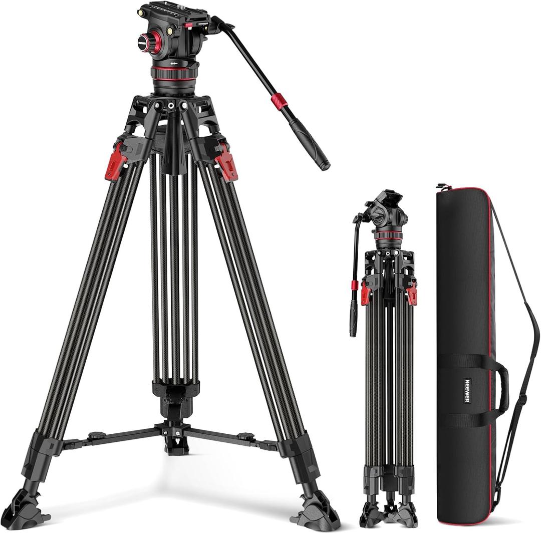 NEEWER 78" Video Camera Tripod Carbon Fiber with Damping Adjustable Fluid Head, One Step Quick Release with QR Plate & Handle, Heavy Duty Tripod Stand for DSLR Cameras Camcorders, Max Load 22lb, LL37