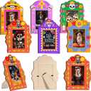 Yookeer 6 Pcs Day of the Dead Photo Frames Fits 4x6 Pictures, Sugar Skull Wooden Picture Frame with Stand for Tabletop Display Dia De Los Muertos Altar Decor Mexican Fiesta Gift (Classic)