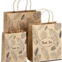 Yesland Kraft Paper Bags - Thank You Bags with Handles - Brown with Black Leaves - 3 Sizes - 80 Pack