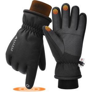 GXCROR Waterproof Ski Gloves for Men Women - Winter Warm Touchscreen Gloves for Cold Weather, Windproof for Snowboarding, Cycling & Outdoor Work, Medium (Black, M)