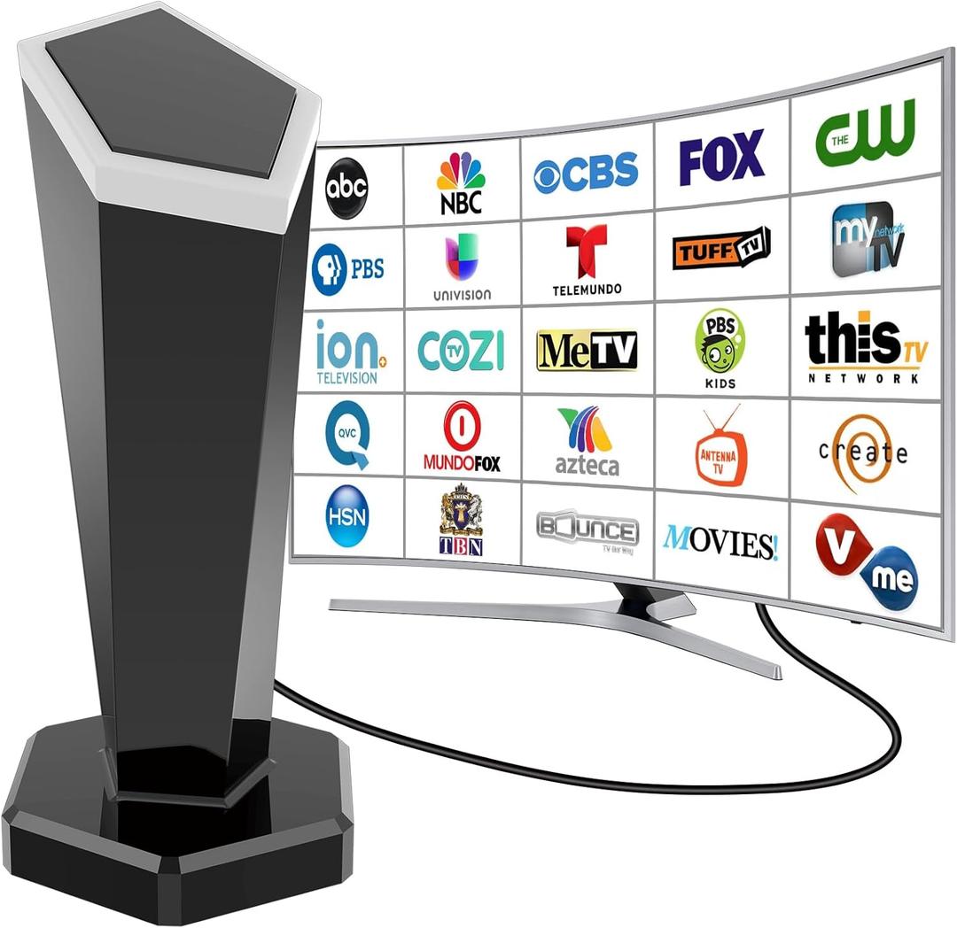 TV Antenna Indoor - 2025 Upgraded HD Digital Antenna for Smart, 360 Long Range Reception Supports 4K 1080P, TV Antenna for Local Channels in Crystal Clear, 