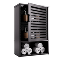 HITNET Bathroom Storage Cabinet Wall Mounted, Hanging Medicine Cabinet with Adjustable Shelf, Over The Toilet Space Saver Organizer, Black Bamboo Kitchen Cupboard, Single Door