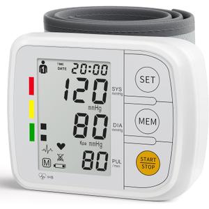 Wrist Blood Pressure Monitors for Home Use Blood Pressure Machine with Bp Cuff 5.47-7.68", Voice Broadcast, 2x120 Memory, Measurable Board Carrying Case and AAA Battery Bp Monitor(White)