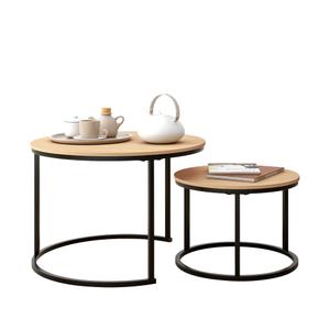 HOJINLINERO Round Coffee Table,Nesting Coffee Table Set of 2,Center Tables for Living Room,Office, Home Small Space,Stacking Side Tables,Sturdy and Easy Assembly,Wood Desktop,Black+Teak OAKDK,Large