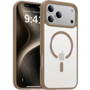 Magnetic for iPhone 17 Pro Max Case,[Anti-Slip][Compatible with MagSafe][Military Grade Drop Protection] Shockproof Protective Translucent Matte Phone Case for iPhone 17 Pro Max Case,Brown