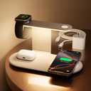 GUSGU 3 in 1 Charging Station with Three-Level Night Light, 15W Max Fast Charging, Wireless Charger for iPhone 15/14/13/12, iWatch S1-8/Ultra, AirPods(30W USB-C Charger Included), White