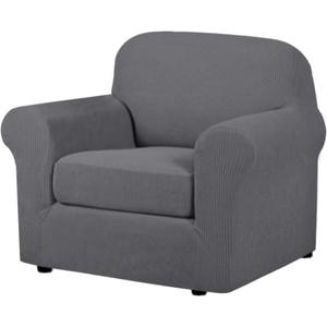 H.VERSAILTEX Stretch Armchair Cover - 2 Piece Chair Covers for Living Room Furniture - Spandex Jacquard Fabric Small Checks (Oversized, Charcoal Gray), 30x30