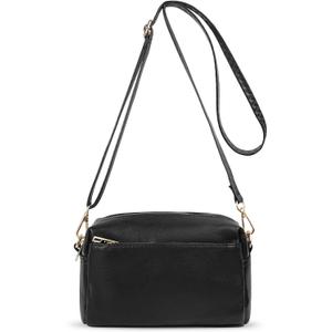 VOROLO Crossbody Bag Small Leather Triple Zip Crossbody Purse Shoulder Bag with Ajustable Strap for Women Matte Black