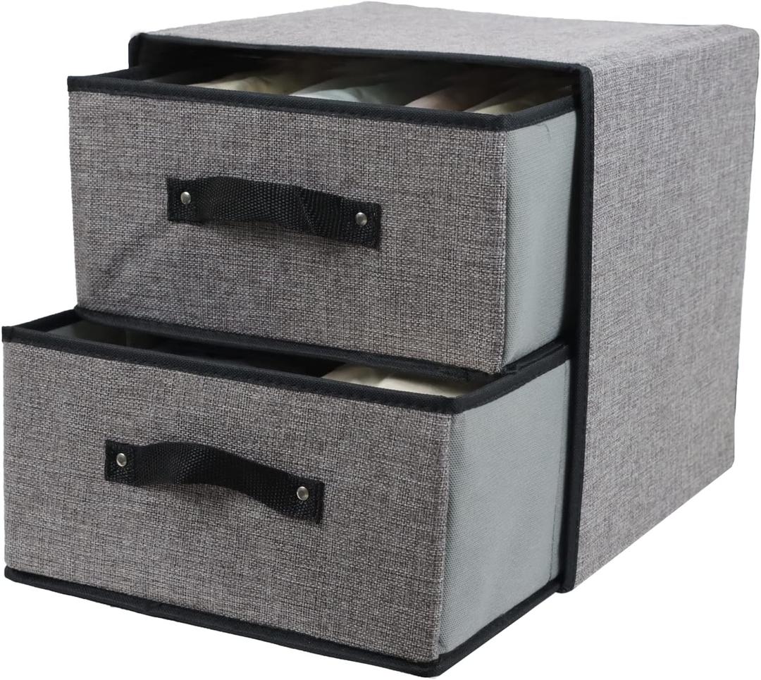 Linen Closet Organizer and Storage, Fabric Storage Drawer Organizer with 2 Drawers for Underwear, Sock, Bra, Small Items, 121212 INCH (Gray)