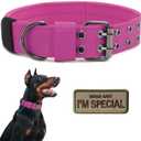 Tactical Dog Collar Military Adjustable Dog Collars Soft Nylon Training Collar with Patch Heavy Duty Metal Buckle Collars for Large Dogs (Pink, L)