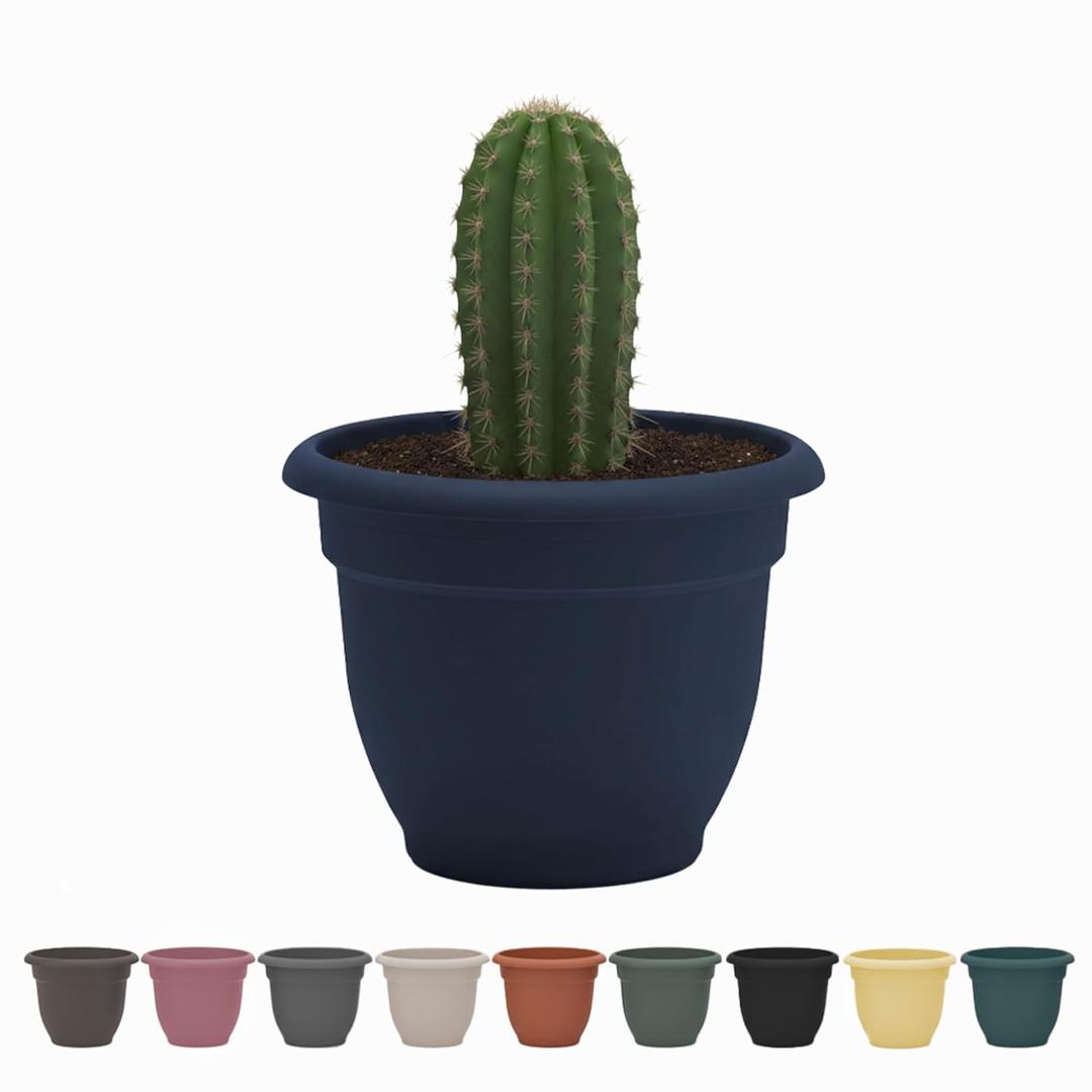 Bloem Ariana 21.5 in. L x 21.5 in. W x 17 in. H 44 qts. Navy Indoor/Outdoor Plastic Self-Watering Decorative Pot Planter AP2070