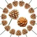 15Pcs Christmas Natural Pine Cones Picks, 3 Inch Golden Pine Cone for Christmas Tree Decorations Wedding Fall Party Wreath Centerpiece DIY Crafts