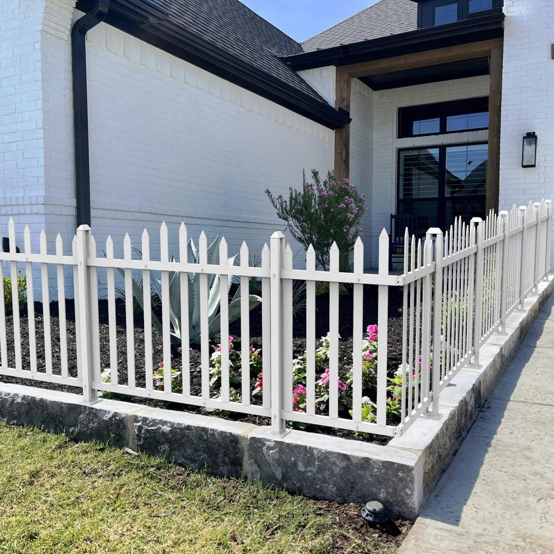Bynbbur 2 Panels White Picket Fence 42" W x 36" H Outdoor Garden Fence 3FT Vinyl Picket Fences, PVC Decorative Fences for Patio Yard Pool Dog Fencing (20 Pickets, Curved)