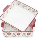 Coloch 2 Pack Ceramic Baking Dishes for Oven, 9 Inch Square Baking Pan with Handle Casserole Dish Lasagna Pan Bakeware Cake Pans for Lasagna, Casserole, Roasted Meat, Brownies, Red