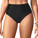 Tempt Me Women High Waisted Bikini Bottoms Full Coverage Swimsuit Bottoms Ruched Bathing Suit Bottom (Small, Black)