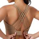 High Impact Sports Bra for Women High Support Molded Cups Strappy Womens Sports Bra for Workout,Training and Running (Large, Brown)