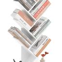 Tree Bookshelf - 6 Shelf Retro Floor Standing Bookcase, Tall Wood Book Storage Rack for CDs/Movies/Books, Utility Book Organizer Shelves for Bedroom, Living Room, Home Office, White