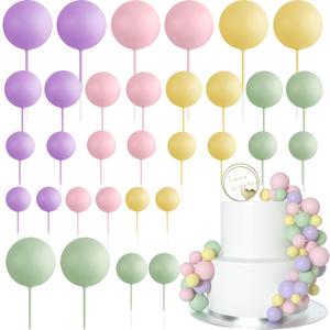ASTARON 32 Pcs Ball Cake Topper Decorations Mini Balloons Cake Topper Sticks Foam Balls Cake Picks Cake Topper Balls Cake Decorations for Wedding Party Birthday Cake Toppers (Colorful)