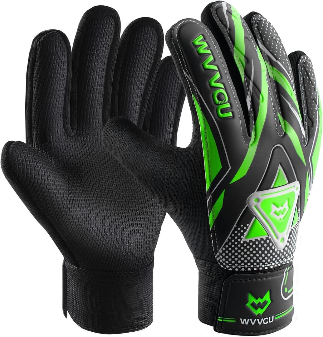 WVVOU Goalkeeper Gloves for Kids Youth, Soccer Goalie Gloves with Double Protection, Anti-Slip Soccer Gloves, Super Grip (7, Green)